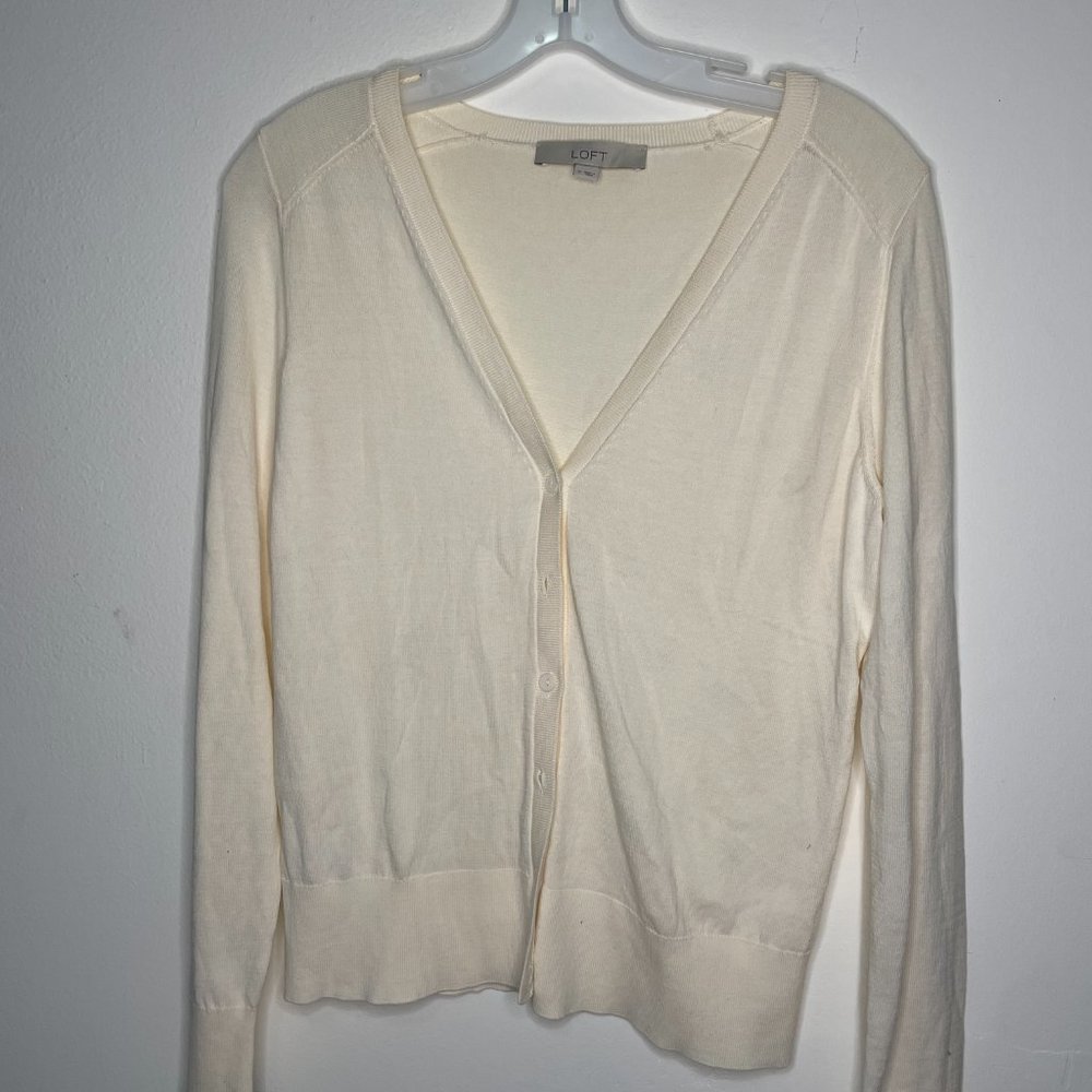 Loft cream beige Small button front work Cadigan